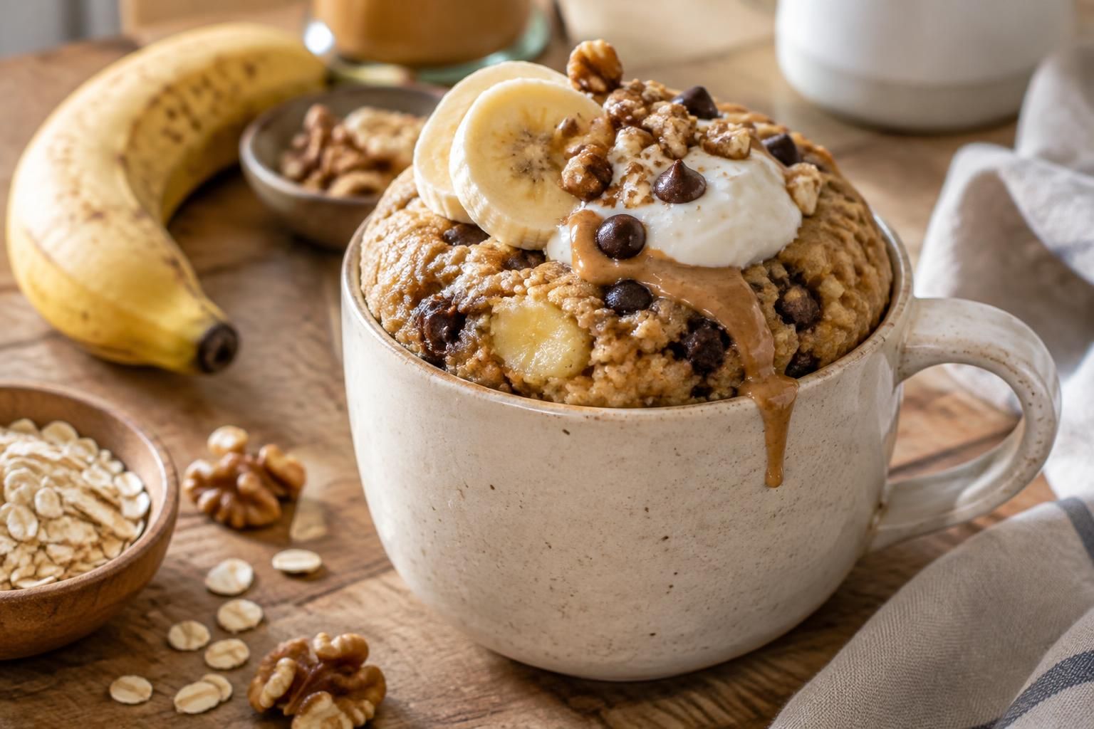 découvrez nos recettes de mugcake à la banane sans œuf : des desserts sains, gourmands et faciles à préparer pour une pause douceur express.